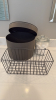 Metal Basket, Brown Circular Storage Bin & Glass Jar w/ Lid
