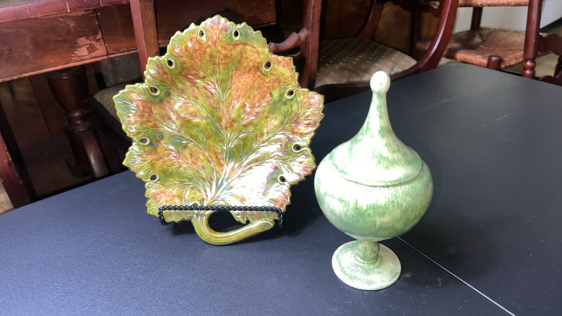 MCM Pottery Leaf Dish & Apothecary Jar