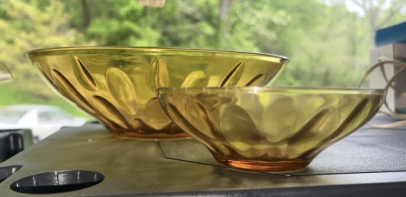Hazel Atlas Eldorado Bowl Amber Yellow Serving Bowl & Matching Smaller Bowl