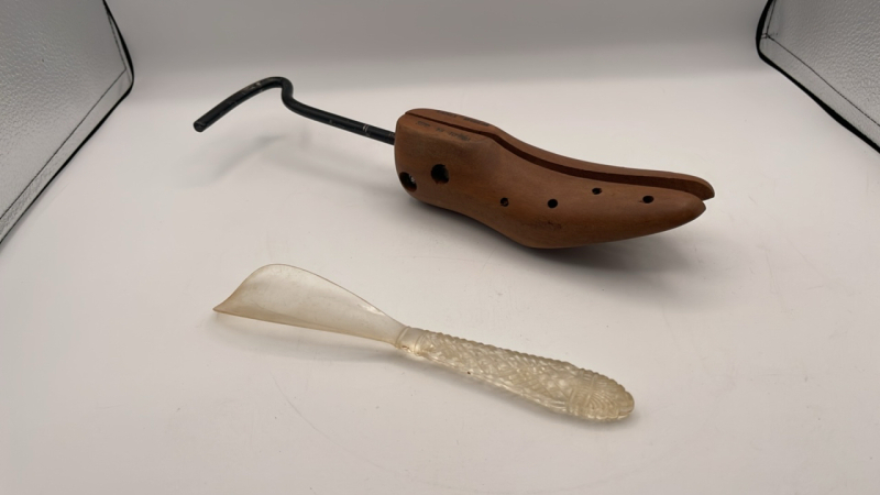 Lucite shoe horn & Ladies Wooden Shoe Stretcher