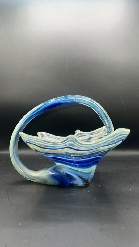 MCM Blue Blown Glass Basket