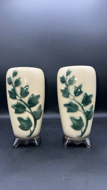 Green Ivy Leaf Footed Vases (2)