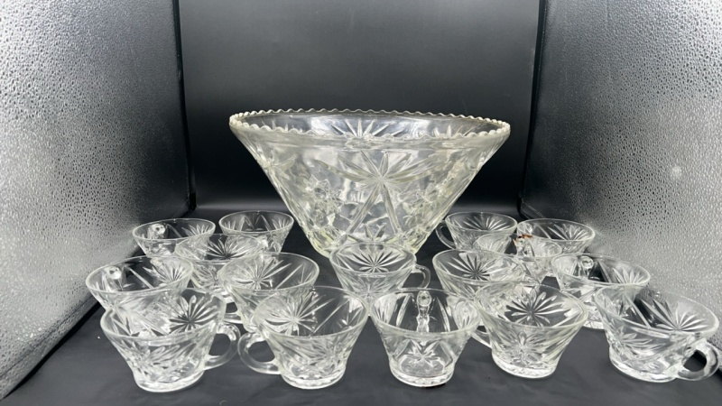 Glass Punch Bowl & Glasses