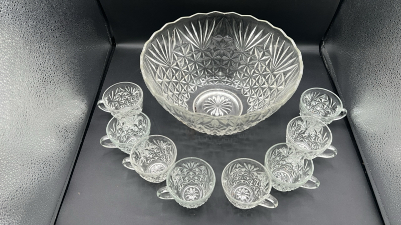 Glass Punch Bowl & Glasses