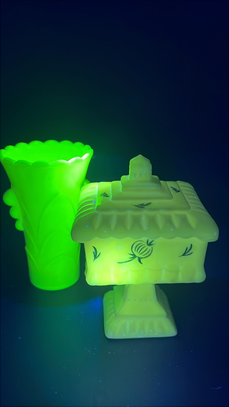 Radiant Glass Covered Candy Dish & Vase