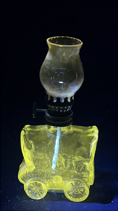 Radiant Glass Miniature Covered Wagon Oil Lamp