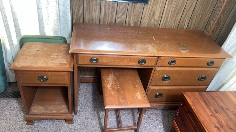Wooden Vanity, Nightstand and Bench