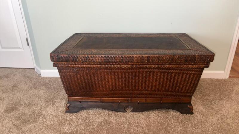 Rattan covered basket storage chest