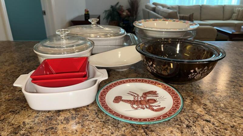 Corning Ware, baking dishes and mixing bowls