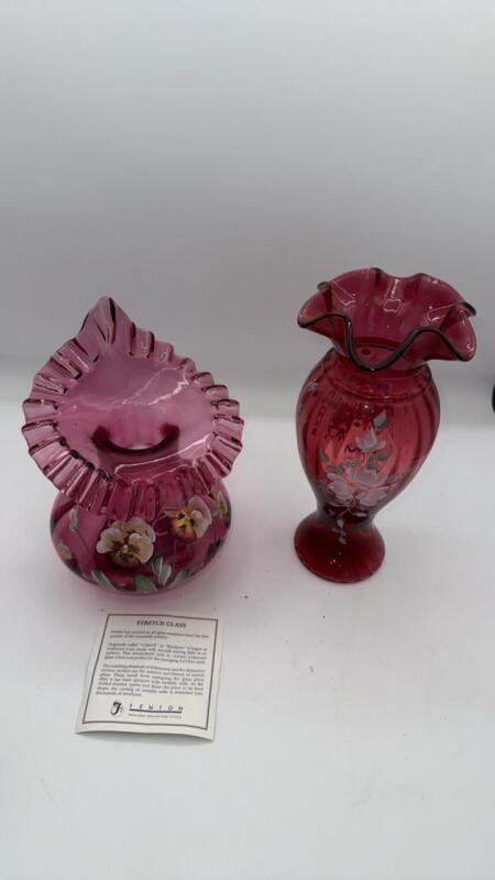 Fenton Cranberry "Jack in the Pulpit" Vase & Footed Vase