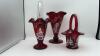 Fenton Mary Gregory Style Ruby Red Glass Hand Baskets & Vase