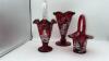 Fenton Mary Gregory Style Ruby Red Glass Hand Baskets & Vase - 6