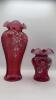 Fenton Cranberry Glass Vase & Feather Vase