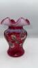 Fenton Cranberry Glass Vase & Feather Vase - 2