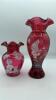 Fenton Mary Gregory Style Cranberry Ruffled Rim Vases (2)