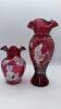 Fenton Mary Gregory Style Cranberry Ruffled Rim Vases (2) - 4