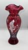 Fenton Mary Gregory Style Cranberry Ruffled Rim Vases (2) - 5