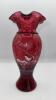 Fenton Mary Gregory Style Cranberry Ruffled Rim Vases (2) - 6