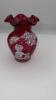 Fenton Mary Gregory Style Cranberry Ruffled Rim Vases (2) - 10
