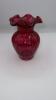 Fenton Mary Gregory Style Cranberry Ruffled Rim Vases (2) - 11
