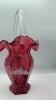 Fenton Mary Gregory Style Cranberry Ruffled Rim Hand Baskets (2) - 7