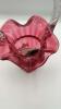 Fenton Mary Gregory Style Cranberry Ruffled Rim Hand Baskets (2) - 10