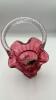 Fenton Mary Gregory Style Cranberry Ruffled Rim Hand Baskets (2) - 11