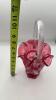 Fenton Mary Gregory Style Cranberry Ruffled Rim Hand Baskets (2) - 12
