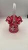 Fenton Mary Gregory Style Cranberry Ruffled Rim Hand Baskets (2) - 13