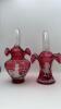 Fenton Mary Gregory Style Cranberry Ruffled Rim Hand Baskets (2)