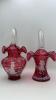 Fenton Mary Gregory Style Cranberry Ruffled Rim Hand Baskets (2) - 4