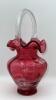 Fenton Mary Gregory Style Cranberry Ruffled Rim Hand Baskets (2) - 7