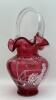 Fenton Mary Gregory Style Cranberry Ruffled Rim Hand Baskets (2) - 8