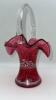 Fenton Mary Gregory Style Cranberry Ruffled Rim Hand Baskets (2) - 24