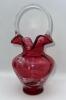 Fenton Mary Gregory Style Cranberry Ruffled Rim Hand Baskets (2) - 32