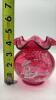 Fenton Cranberry Ruffled Rim Hand Basket & Vase - 15