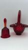 Fenton Ruby Red Hobnail Glass Bell & Hand Basket - 4