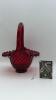Fenton Ruby Red Hobnail Glass Bell & Hand Basket - 12