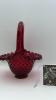 Fenton Ruby Red Hobnail Glass Bell & Hand Basket - 13