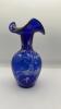 Fenton Cobalt Blue Ruffled Rim Hand Painted Vase - 2