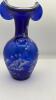 Fenton Cobalt Blue Ruffled Rim Hand Painted Vase - 3