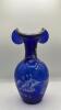 Fenton Cobalt Blue Ruffled Rim Hand Painted Vase - 4