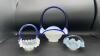 Fenton Cobalt Blue Handled Baskets & Unmarked Blue Opalescent Mini Hand Basket
