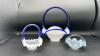 Fenton Cobalt Blue Handled Baskets & Unmarked Blue Opalescent Mini Hand Basket - 2