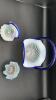 Fenton Cobalt Blue Handled Baskets & Unmarked Blue Opalescent Mini Hand Basket - 3