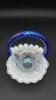 Fenton Cobalt Blue Handled Baskets & Unmarked Blue Opalescent Mini Hand Basket - 14