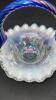 Fenton Cobalt Blue Handled Baskets & Unmarked Blue Opalescent Mini Hand Basket - 15