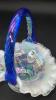 Fenton Cobalt Blue Handled Baskets & Unmarked Blue Opalescent Mini Hand Basket - 16