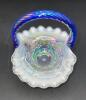 Fenton Cobalt Blue Handled Baskets & Unmarked Blue Opalescent Mini Hand Basket - 31
