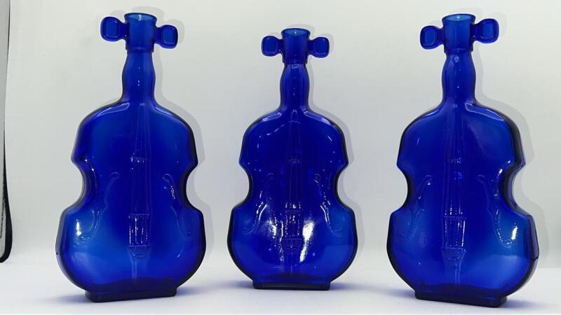 Cobalt Blue Glass Violins (3)